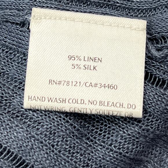 Eileen Fisher Linen Silk Long Sleeve Cardigan Blue Open Front - Picture 5 of 6